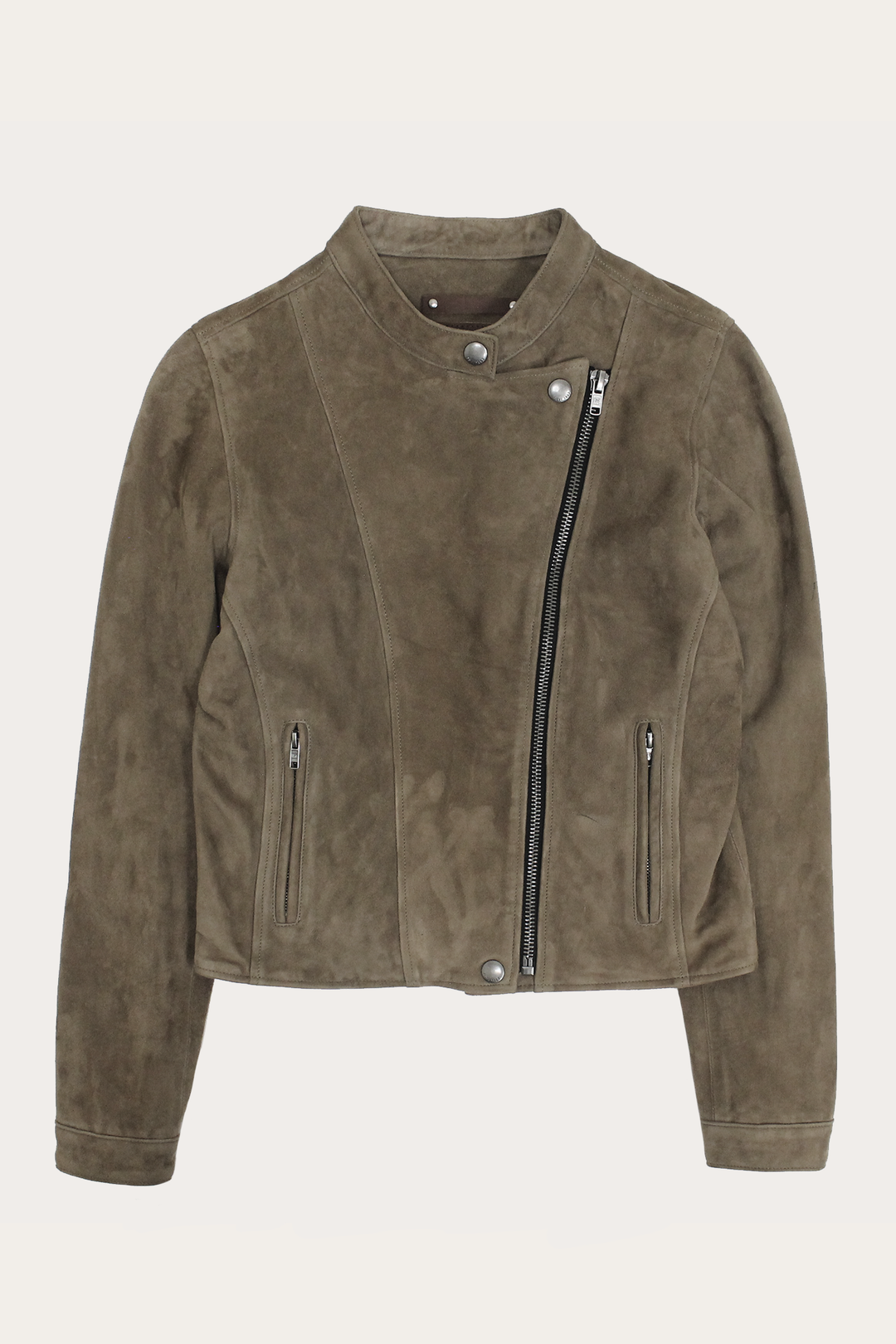 Women’s Taupe Jace Hybrid Biker Racer Suede Jacket - Taupe