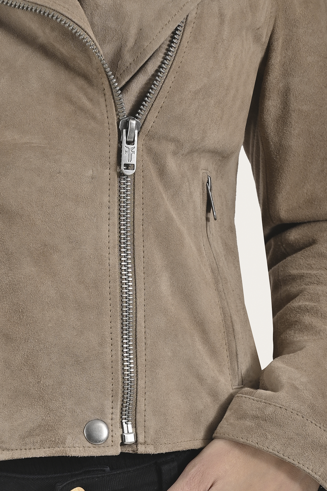 Women’s Taupe Jace Hybrid Biker Racer Suede Jacket - Taupe