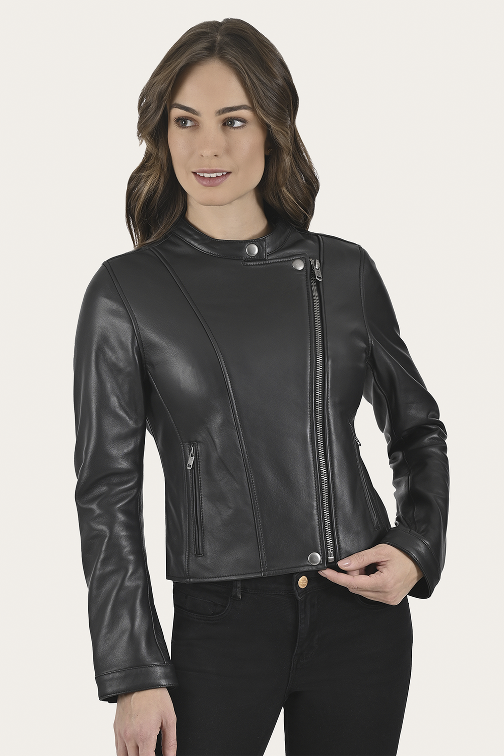 Women’s Black Heathe Leather Racer Jacket - Black