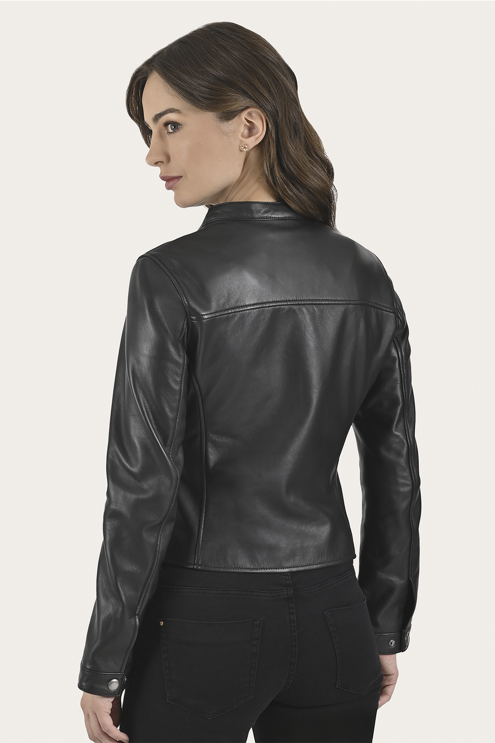 Women’s Black Heathe Leather Racer Jacket - Black