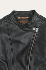Women’s Black Heathe Leather Racer Jacket - Black