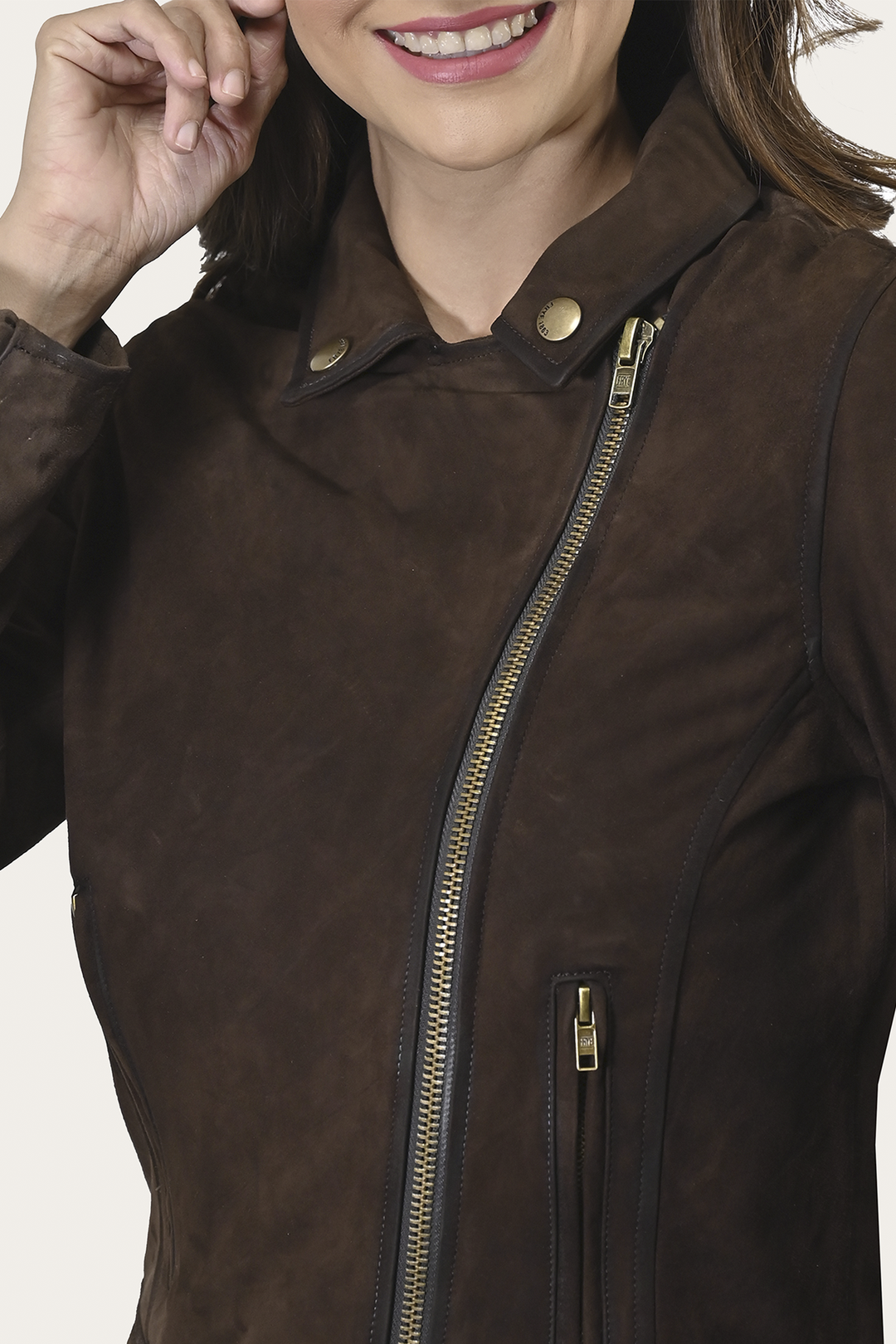 Women’s Dark Brown Clive Elegant Suede Biker Jacket - Dark Brown