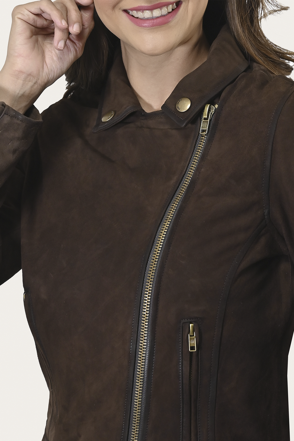 Women’s Dark Brown Clive Elegant Suede Biker Jacket - Dark Brown