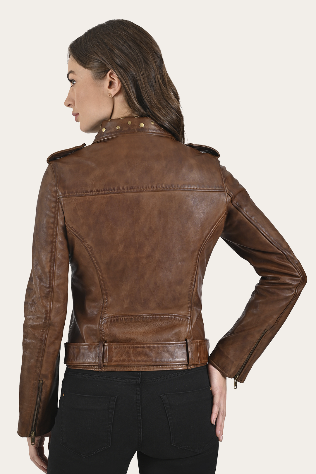 Women’s Tobacco Linc Biker Leather Jacket - Tobacco