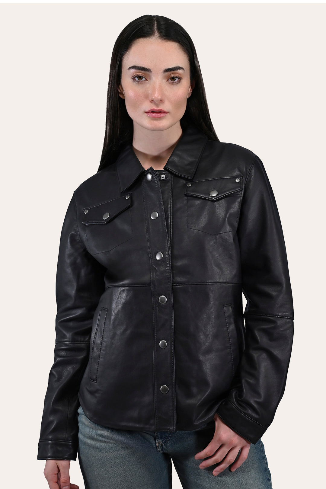 Women’s Black Obadiah Leather Shacket - Black