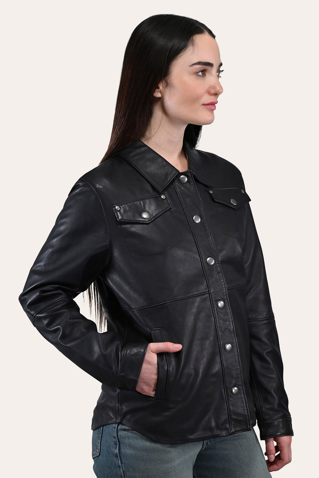 Women’s Black Obadiah Leather Shacket - Black
