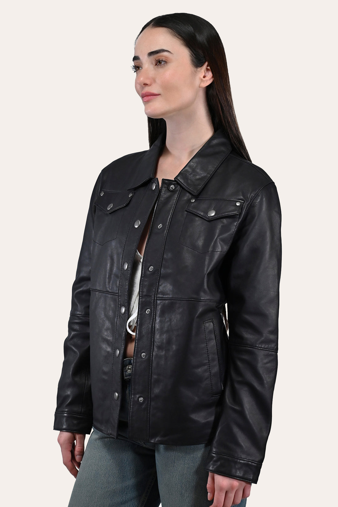 Women’s Black Obadiah Leather Shacket - Black