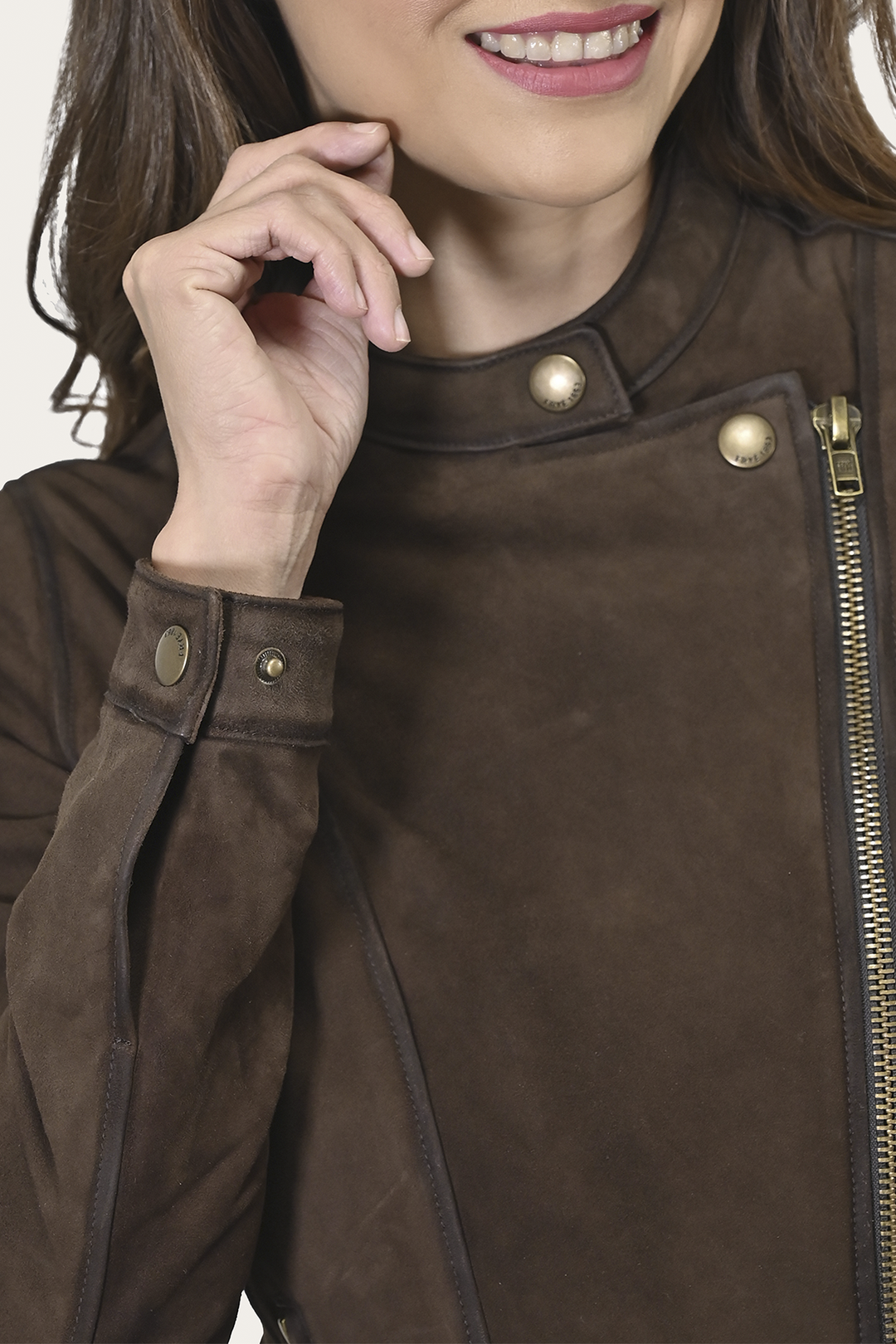 Women’s Dark Brown Cassidy Aged Lamb Leather Biker Jacket - Dark Brown