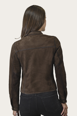 Women’s Dark Brown Cassidy Aged Lamb Leather Biker Jacket - Dark Brown