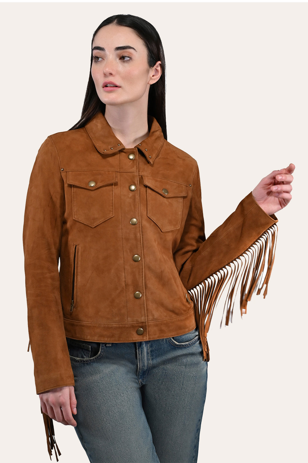Women’s Medium Brown Nash Fringed Suede Trucker Jacket - Medium Brown