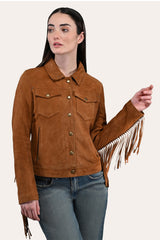 Women’s Medium Brown Nash Fringed Suede Trucker Jacket - Medium Brown