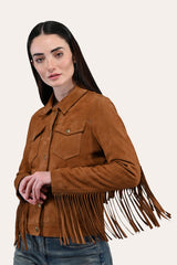 Women’s Medium Brown Nash Fringed Suede Trucker Jacket - Medium Brown