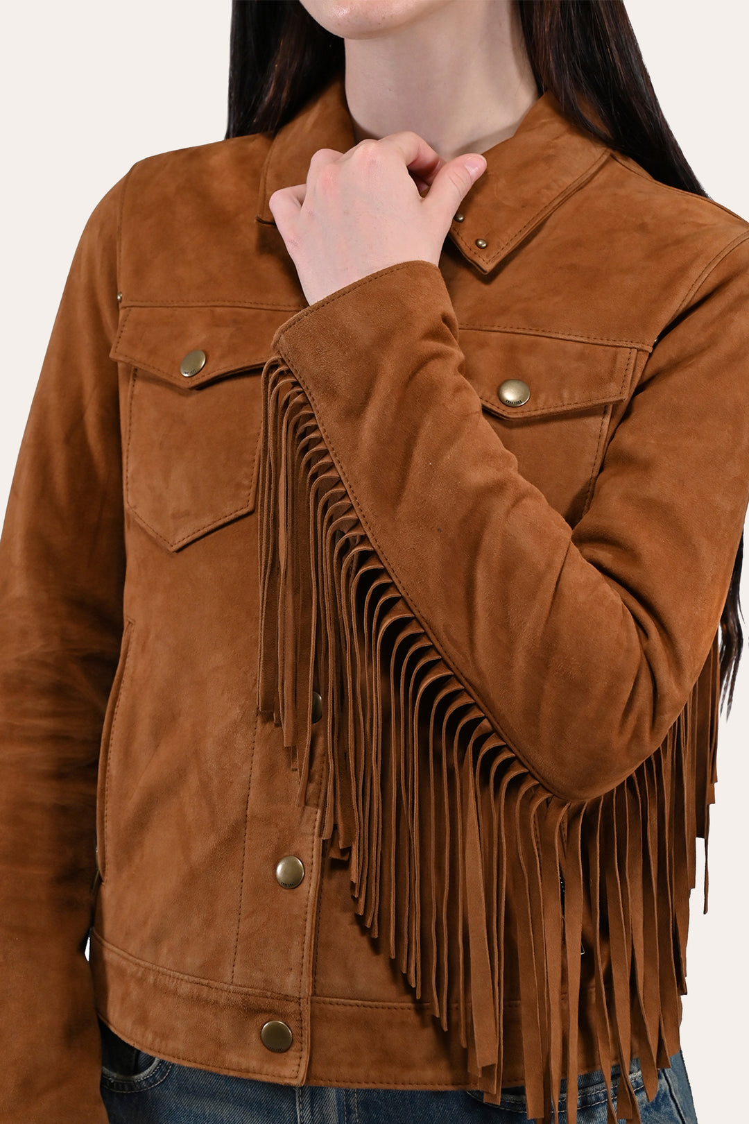 Women’s Medium Brown Nash Fringed Suede Trucker Jacket - Medium Brown