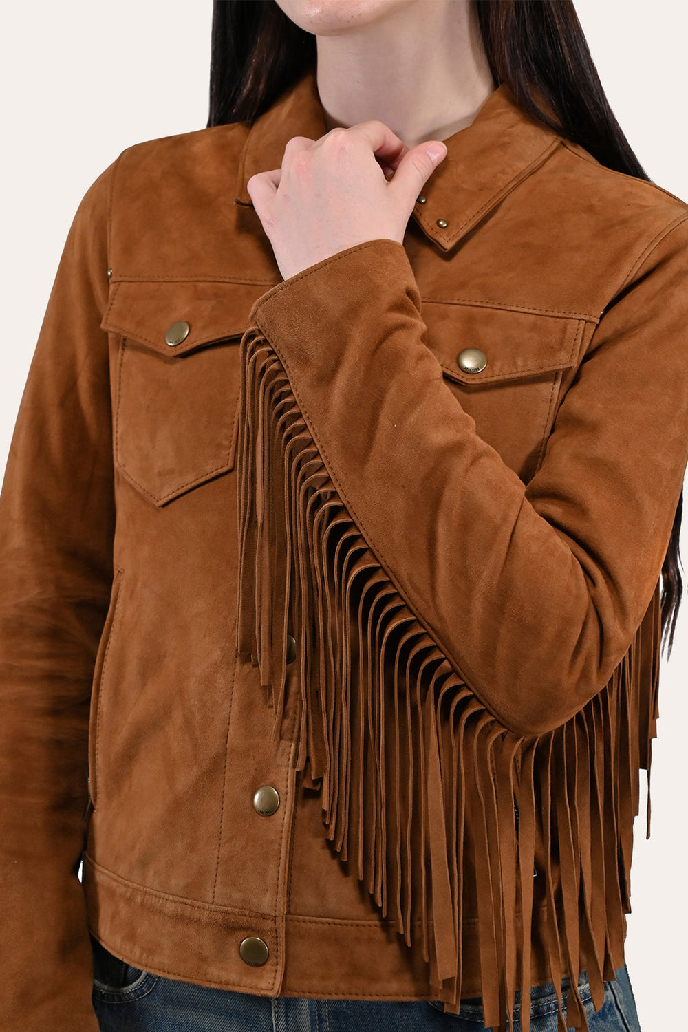 Women’s Medium Brown Nash Fringed Suede Trucker Jacket - Medium Brown
