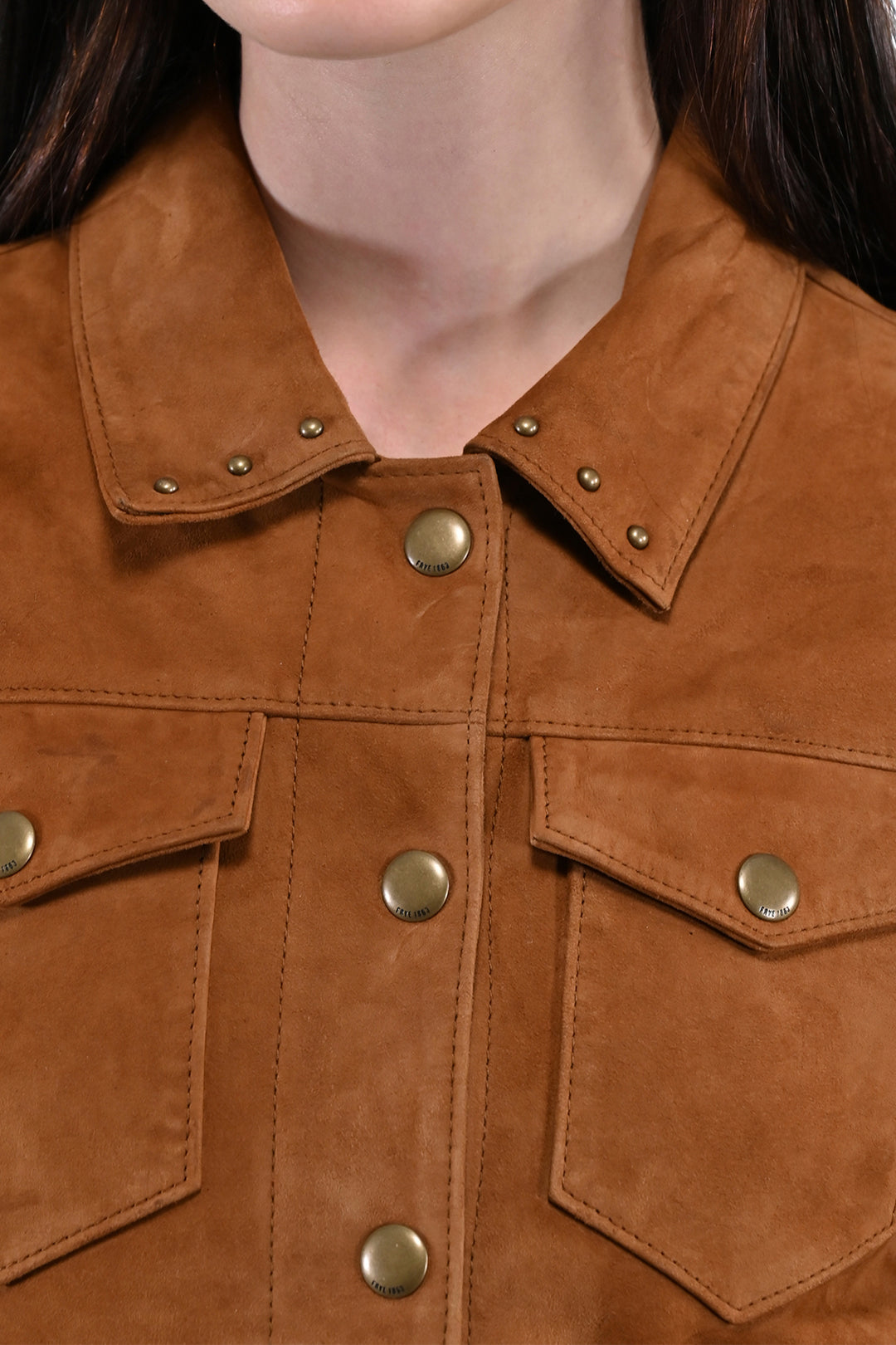 Women’s Medium Brown Nash Fringed Suede Trucker Jacket - Medium Brown