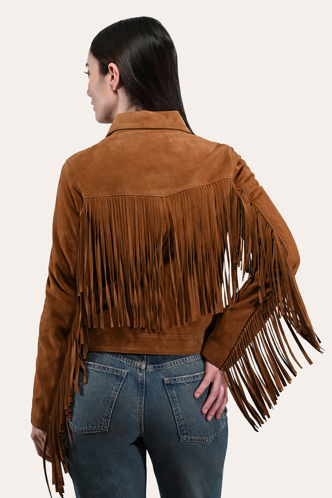 Women’s Medium Brown Nash Fringed Suede Trucker Jacket - Medium Brown