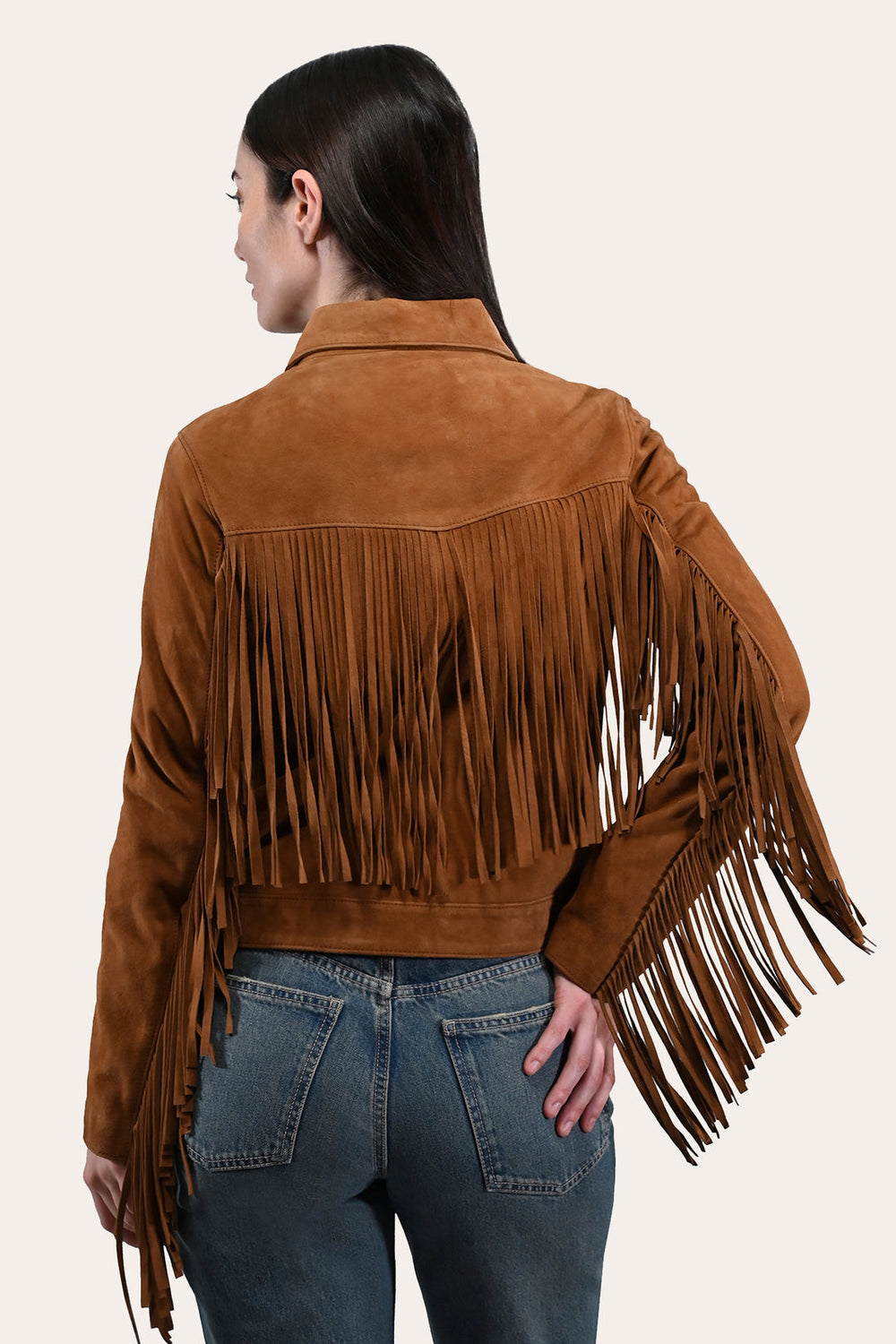 Women’s Medium Brown Nash Fringed Suede Trucker Jacket - Medium Brown
