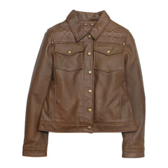 Women’s Medium Brown Callum Trucker Leather Jacket - Medium Brown