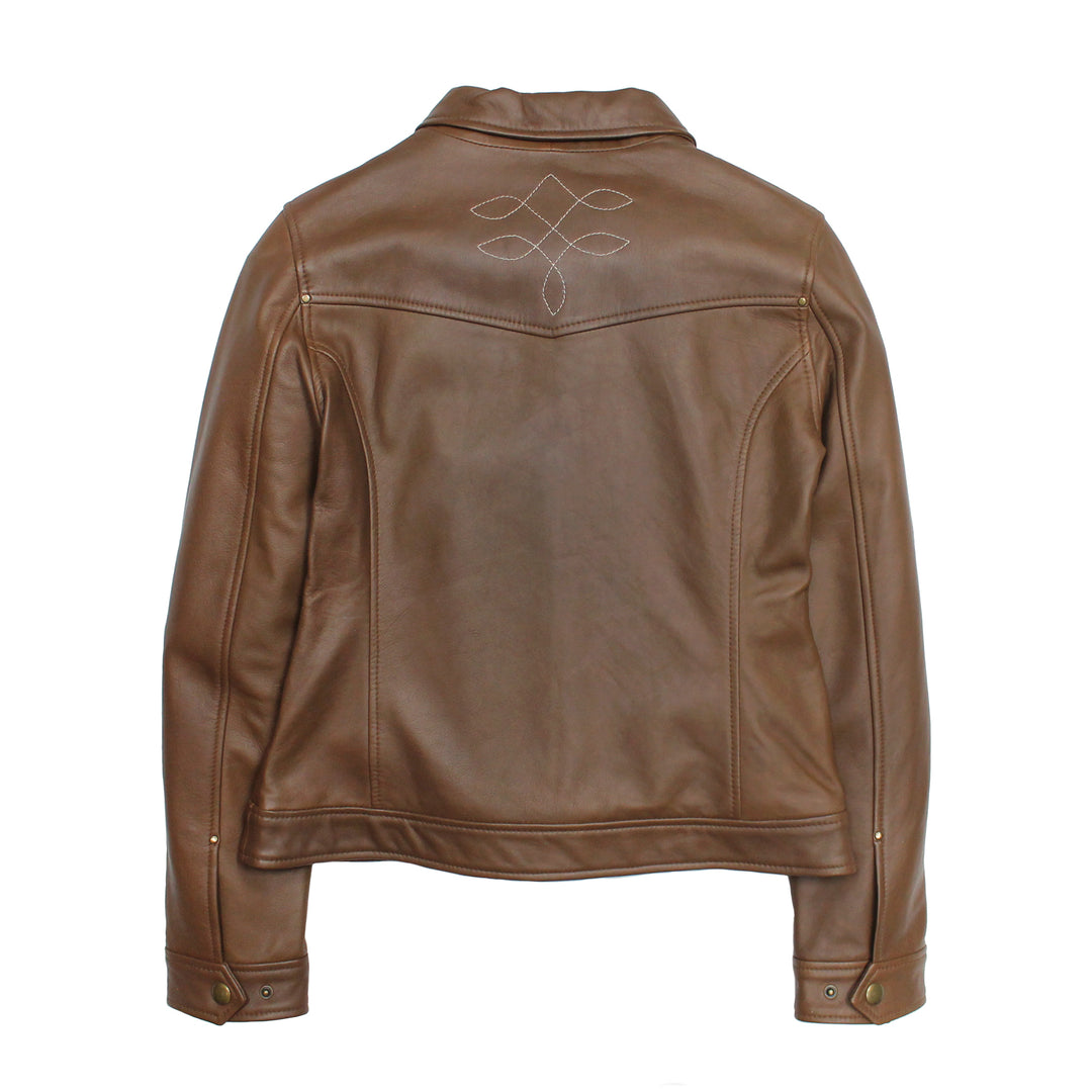 Women’s Medium Brown Callum Trucker Leather Jacket - Medium Brown