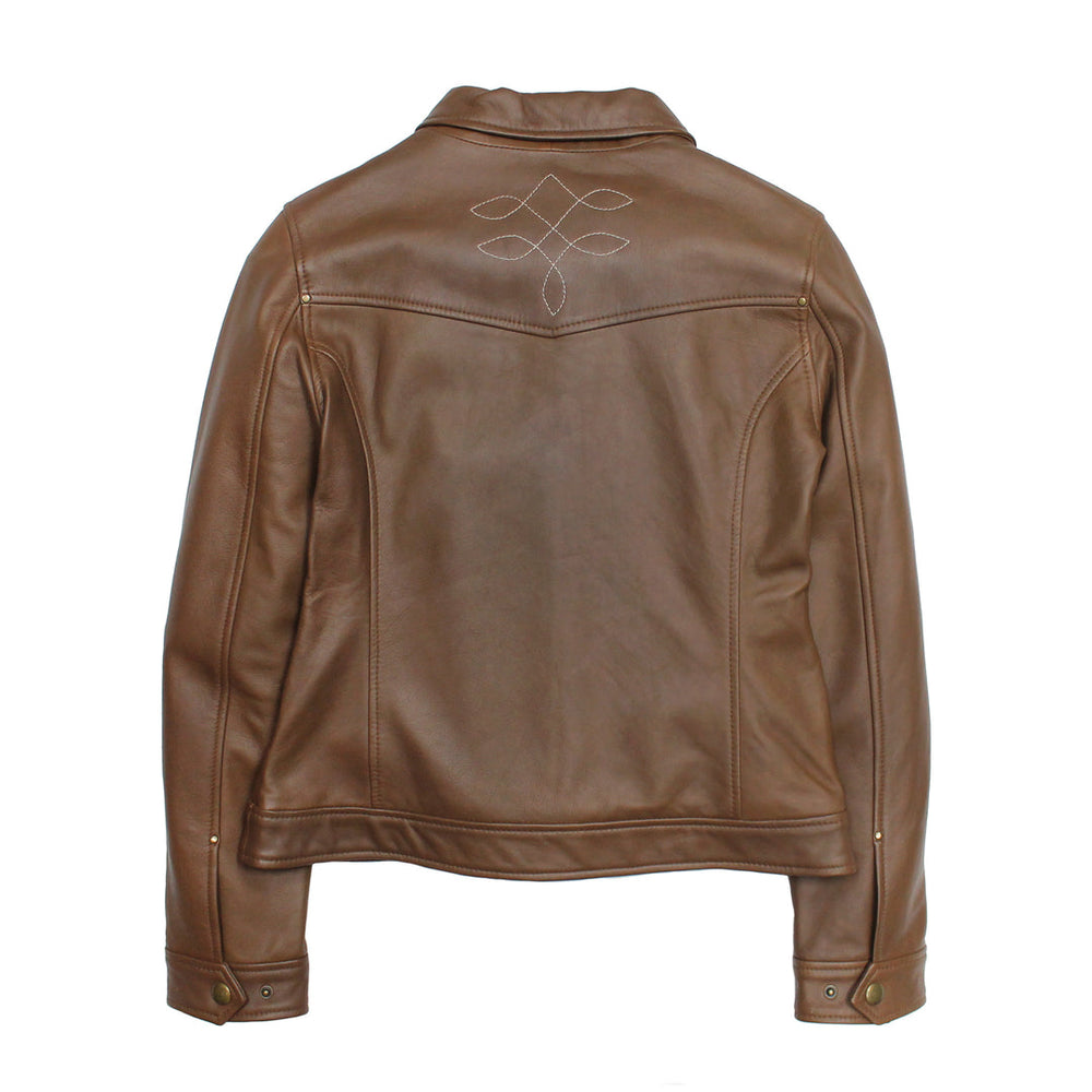 Women’s Medium Brown Callum Trucker Leather Jacket - Medium Brown