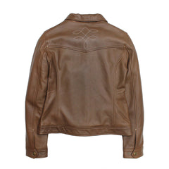 Women’s Medium Brown Callum Trucker Leather Jacket - Medium Brown