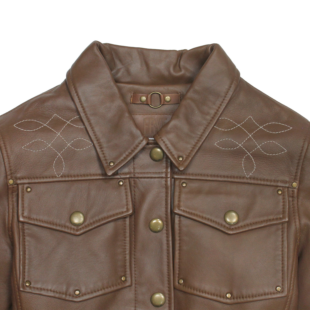 Women’s Medium Brown Callum Trucker Leather Jacket - Medium Brown
