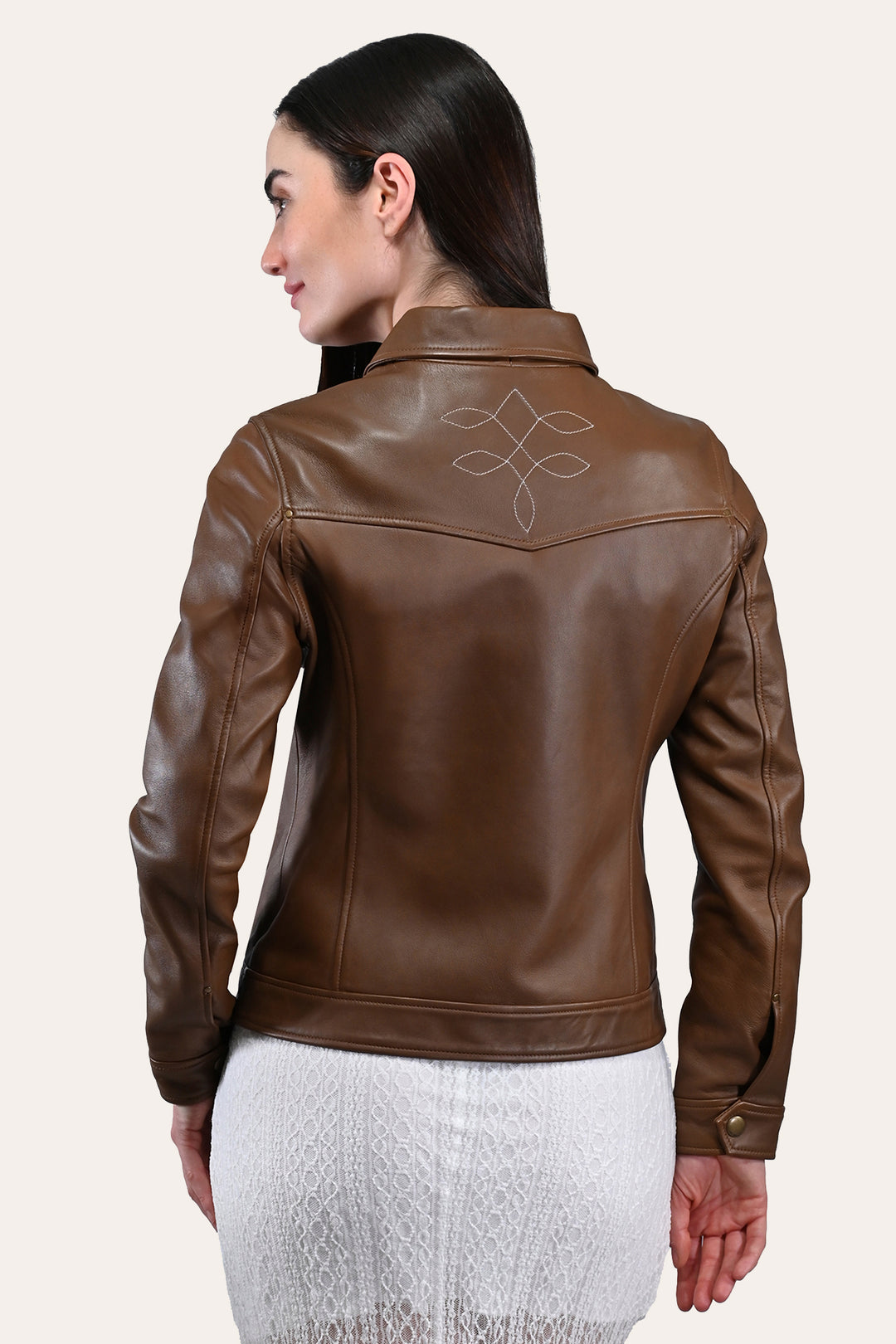 Women’s Medium Brown Callum Trucker Leather Jacket - Medium Brown