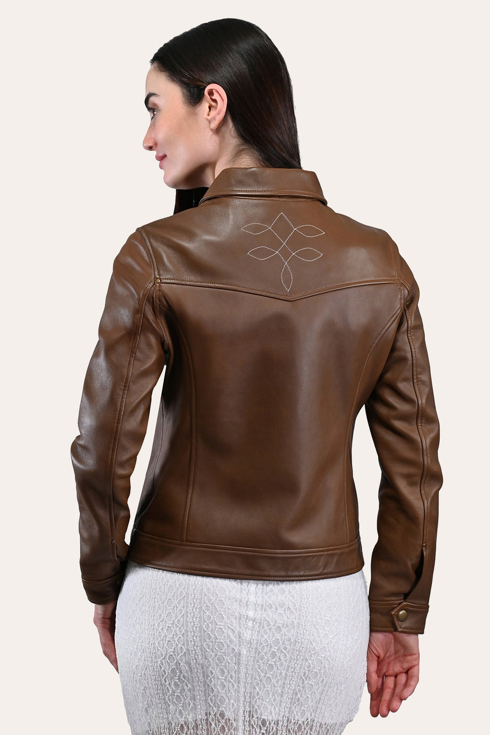 Women’s Medium Brown Callum Trucker Leather Jacket - Medium Brown