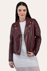 Women’s Oxblood Oklahoma Nappa Leather Biker Jacket - Oxblood