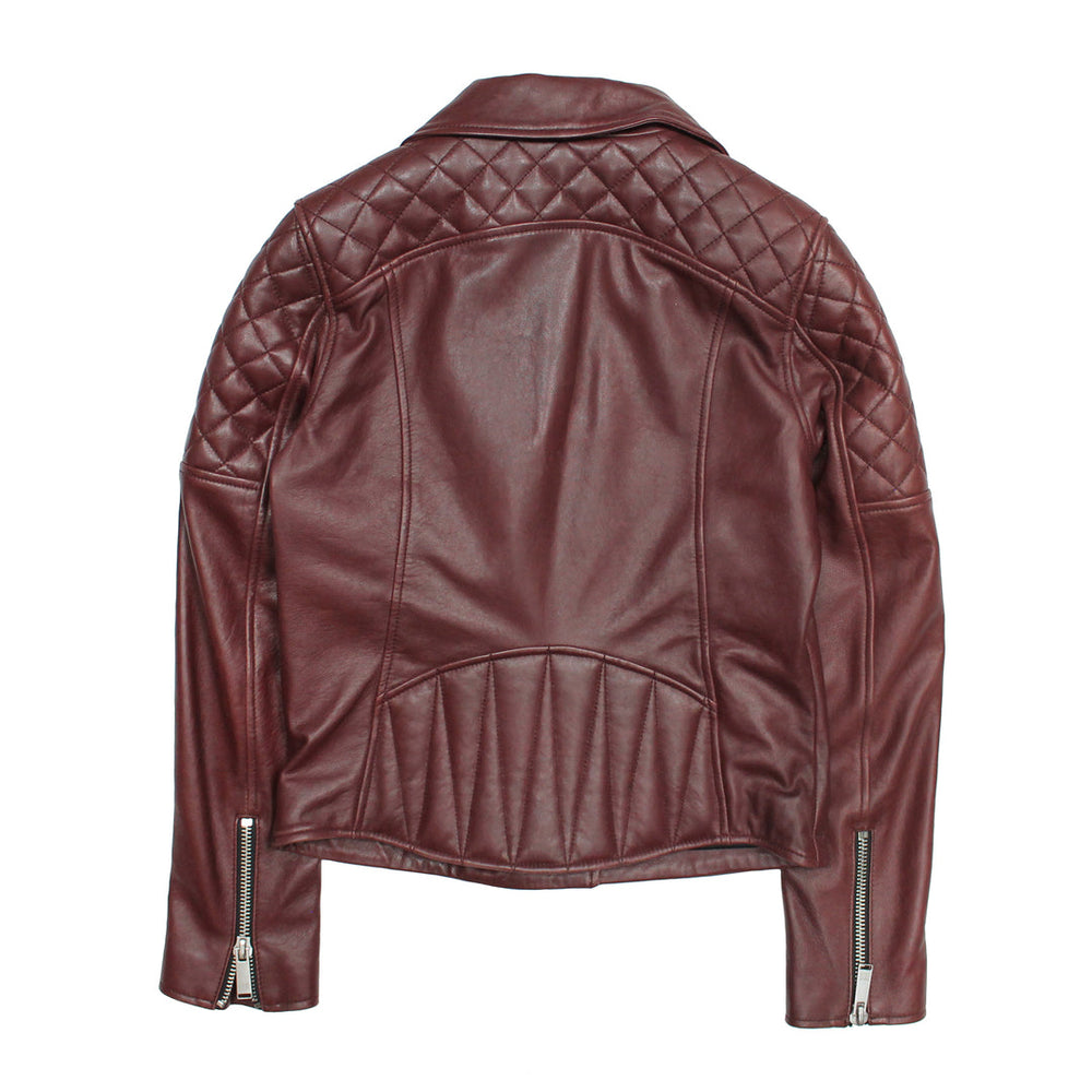 Women’s Oxblood Oklahoma Nappa Leather Biker Jacket - Oxblood