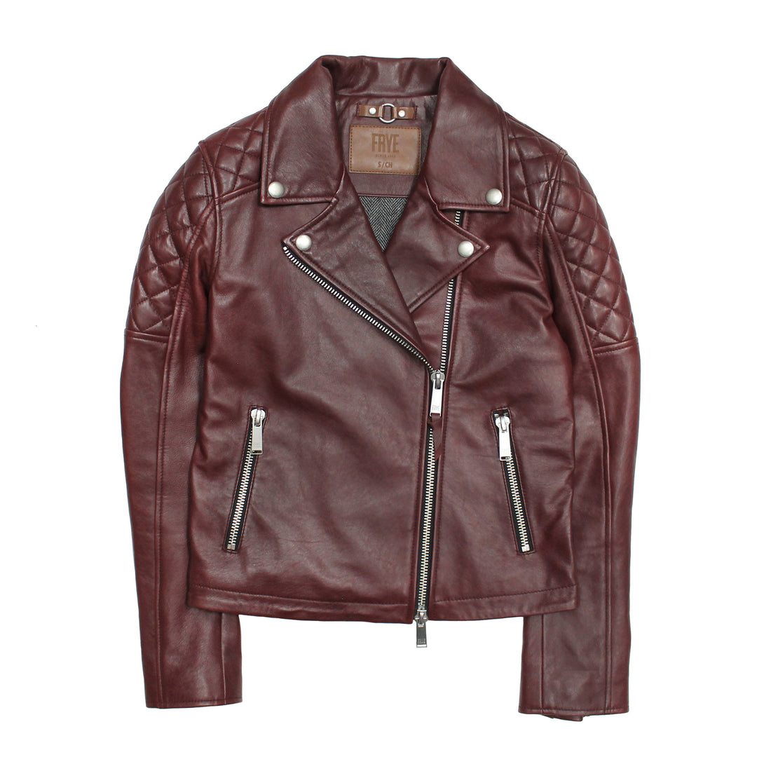 Women’s Oxblood Oklahoma Nappa Leather Biker Jacket - Oxblood