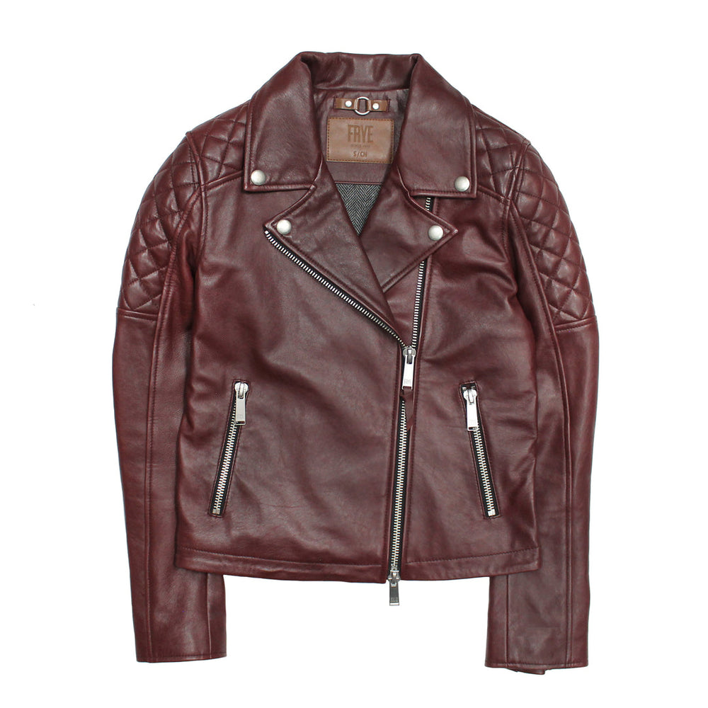 Women’s Oxblood Oklahoma Nappa Leather Biker Jacket - Oxblood