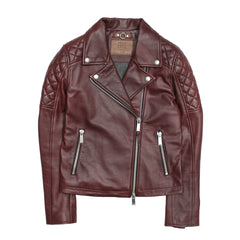 Women’s Oxblood Oklahoma Nappa Leather Biker Jacket - Oxblood