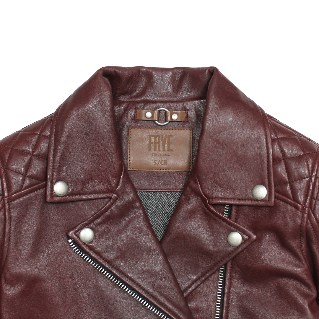 Women’s Oxblood Oklahoma Nappa Leather Biker Jacket - Oxblood