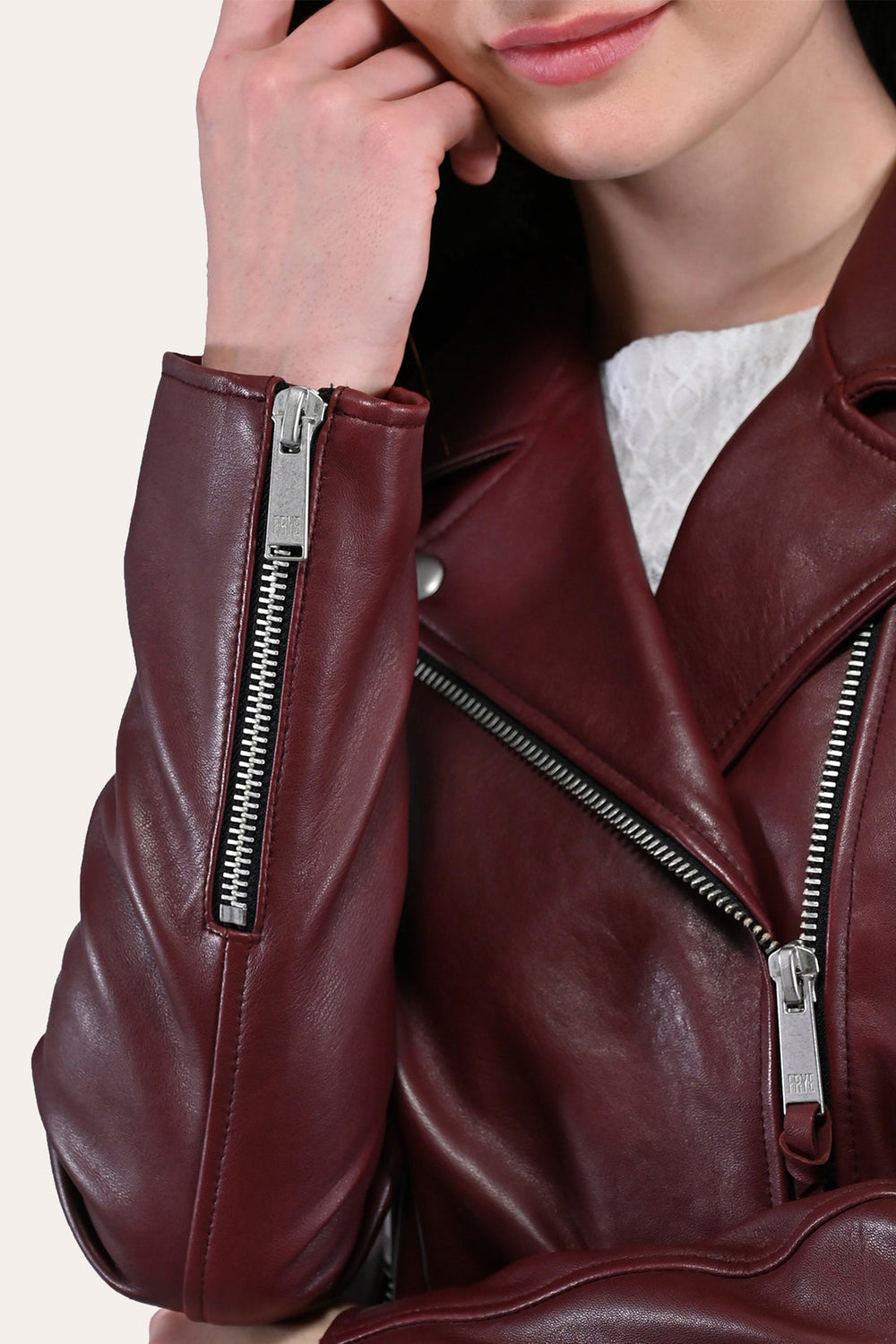 Women’s Oxblood Oklahoma Nappa Leather Biker Jacket - Oxblood