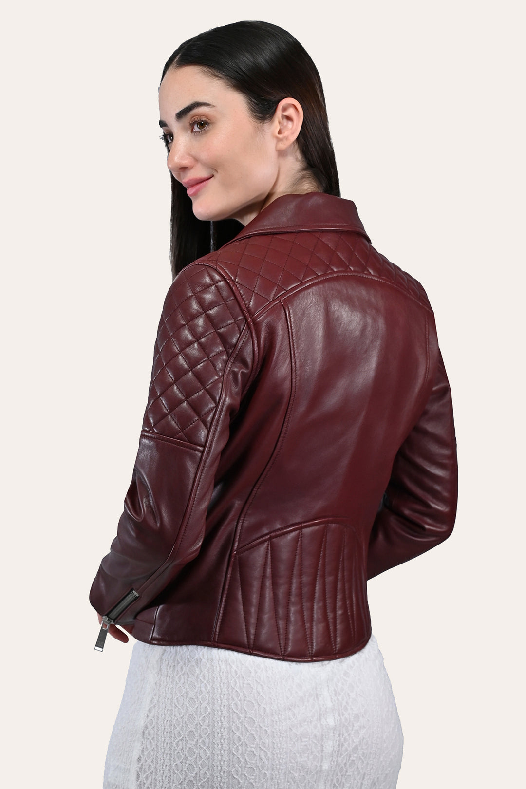 Women’s Oxblood Oklahoma Nappa Leather Biker Jacket - Oxblood