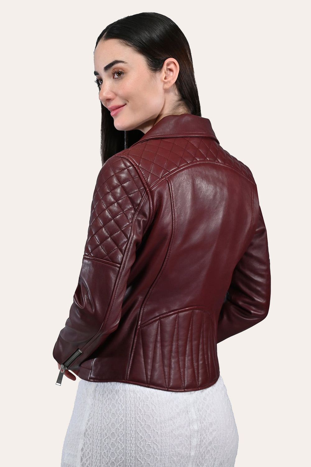 Women’s Oxblood Oklahoma Nappa Leather Biker Jacket - Oxblood