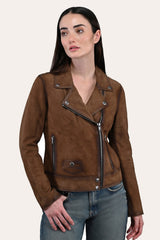 Women’s Dark Taupe Oakley Vintage Suede Biker Jacket - Dark taupe