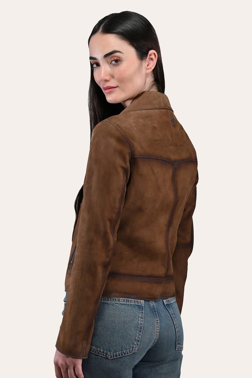 Women’s Dark Taupe Oakley Vintage Suede Biker Jacket - Dark taupe
