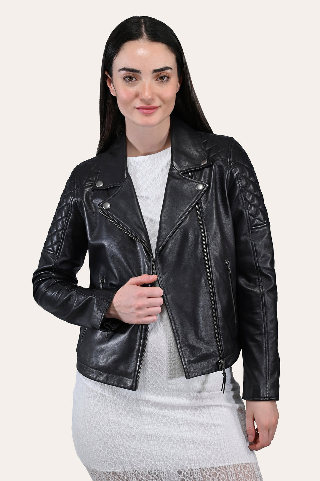 Women’s Black Oklahoma Biker Leather Jacket - Black