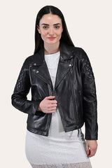 Women’s Black Oklahoma Biker Leather Jacket - Black