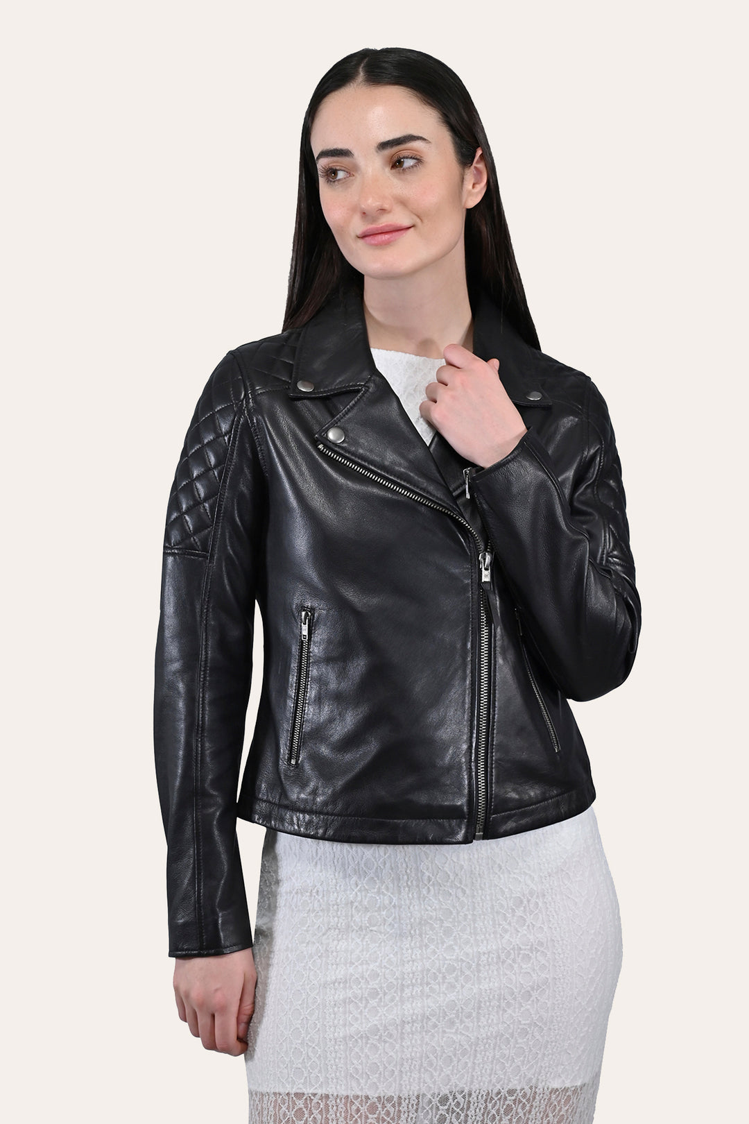 Women’s Black Oklahoma Biker Leather Jacket - Black