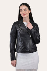 Women’s Black Oklahoma Biker Leather Jacket - Black