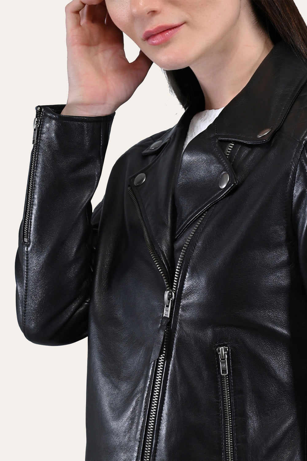 Women’s Black Oklahoma Biker Leather Jacket - Black