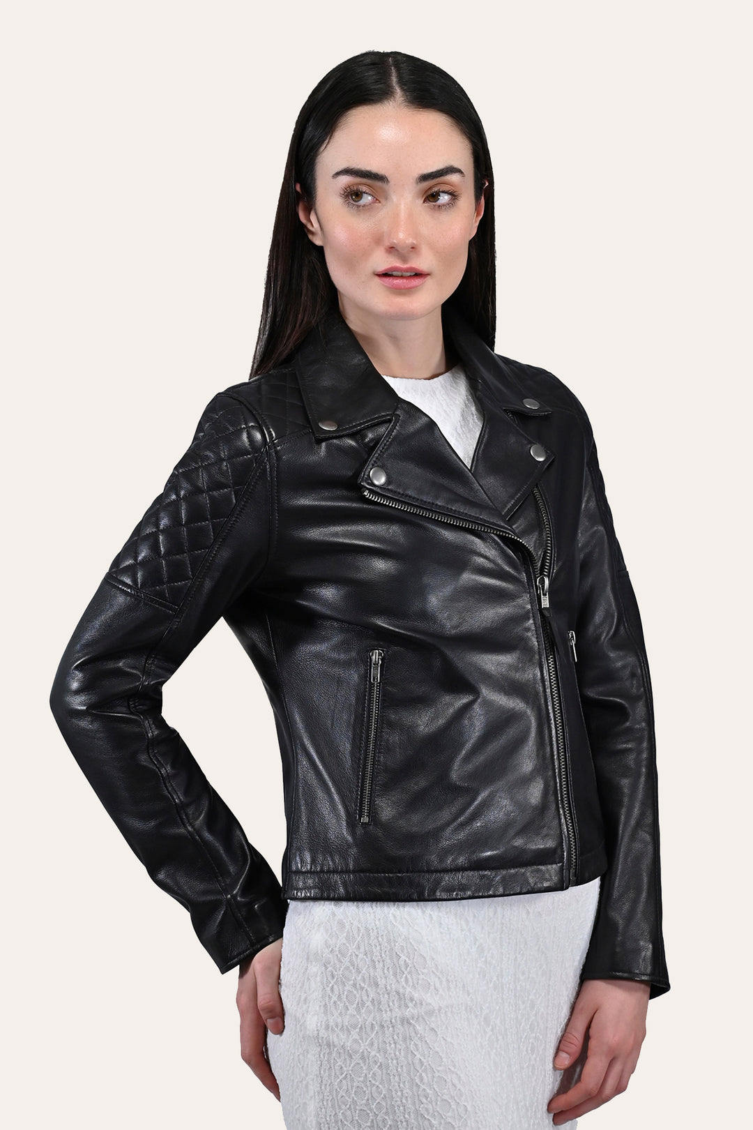 Women’s Black Oklahoma Biker Leather Jacket - Black