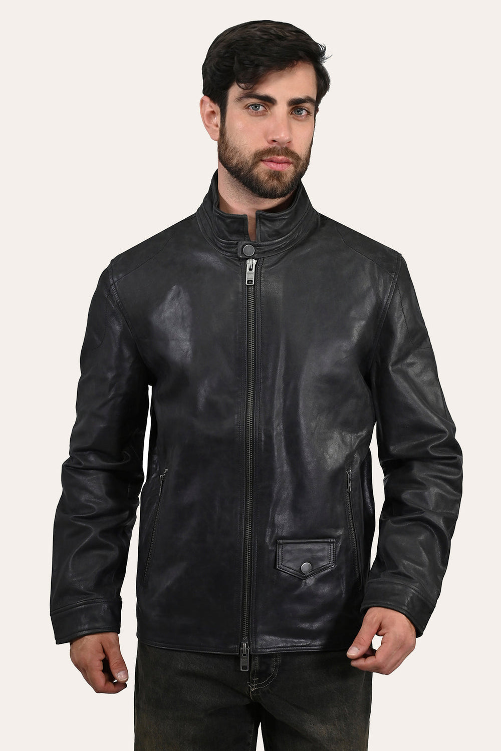Men’s Black Lawton Modern Nappa Biker Jacket - Black