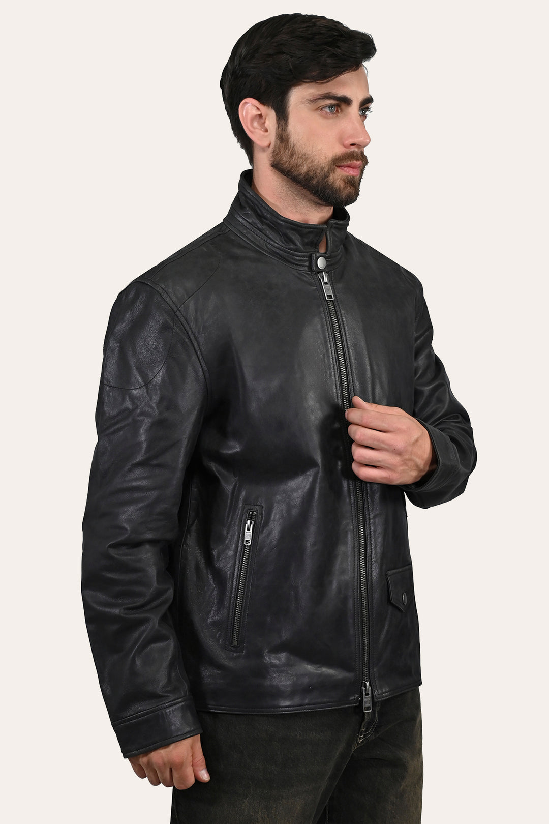 Men’s Black Lawton Modern Nappa Biker Jacket - Black