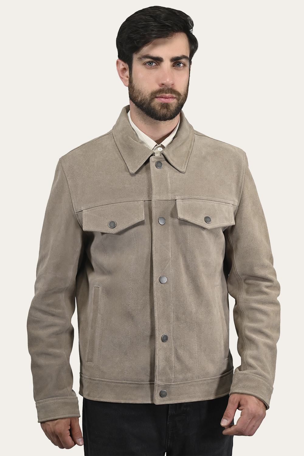 Men’s Taupe Trailblazer Suede Trucker Jacket - Taupe