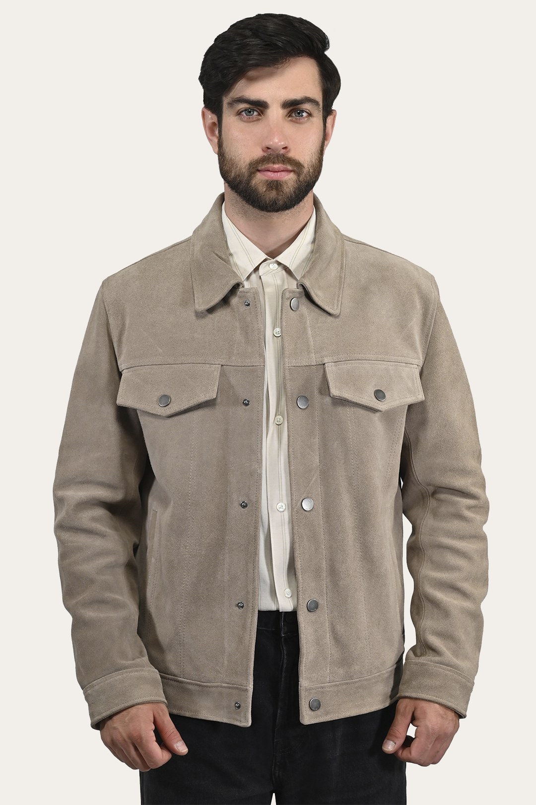 Men’s Taupe Trailblazer Suede Trucker Jacket - Taupe